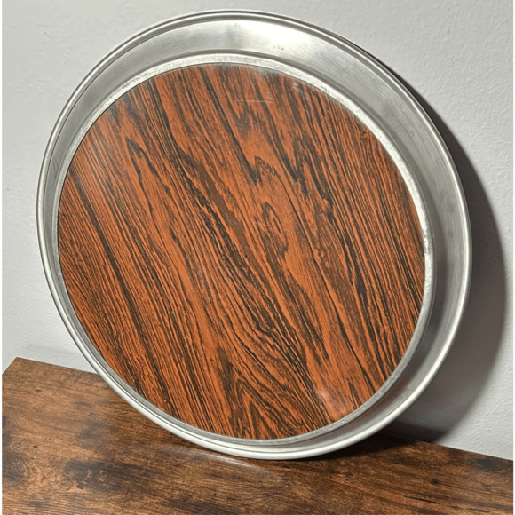 Vintage Kirk Stieff Pewter Tray Wood Grain Cocktail Serving Centerpiece MCM 16" - Picture 7 of 9